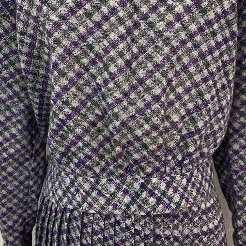 Vintage 80s Two-Piece Skirt & Blouse Med 8 Julie Miller Purple Plaid Lightweight